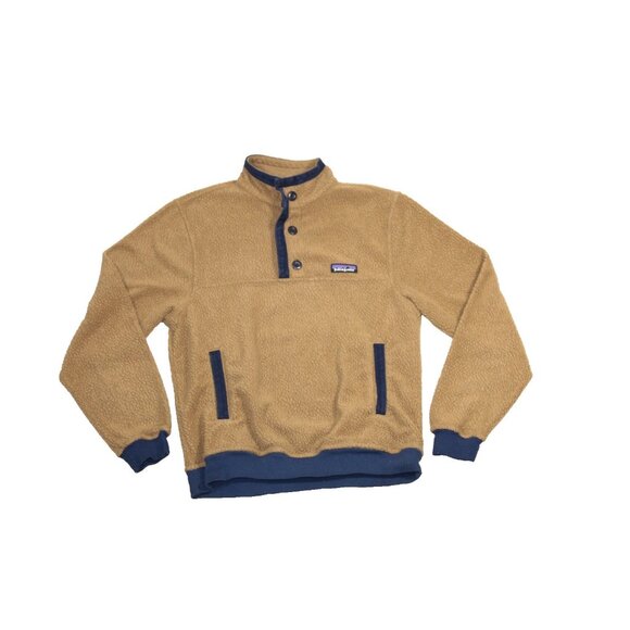 Patagonia Shearling Snap T Fleece Pullover Jacket Tan Brown Blue Men’s Size XS - Picture 2 of 8